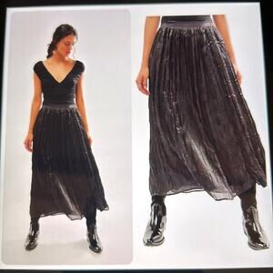NWOT Free People Black Pleated Maxi